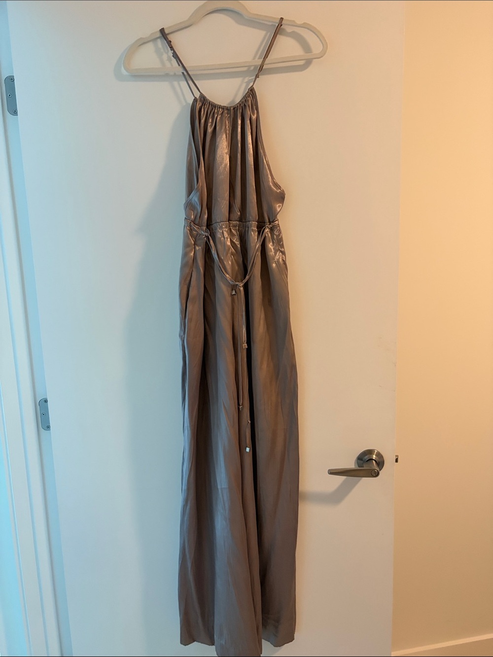 Satin Halter Wide-Leg Jumpsuit - Mushroom Taupe